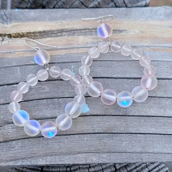 Stunning OOAK rare rose quartz + pink mermaid glass beads 925 sterling silver ea